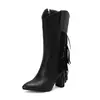 Salto Alto 40 Ponto Amazon Botas de Cavaleiro Bico Fino Tamanho Grosso Botas Altas 48 Botas Femininas Comércio Exterior Botas com Franjas Novas Marrom