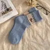Novas Meias Fair Isle para Mulheres, Meias de Cano Médio, Espessadas de Caxemira para Outono e Inverno, Filhotes de Desenho Animado Fofos, Meias Felpudas Retrô