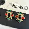 Brincos Criativos Estilo Corte Retro Meio Antigo Europeu e Americano Quadrado Geométrico Nicho Inlaid Brincos Multicores Joias Elegantes