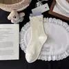 Meias de Cano Médio Estilo Coreano, Meias Listradas Azuis e Cinzas para Mulheres, Meias de Algodão Sem Costura, Meias Largas Tendência Estilo Japonês com Desenho de Cachorrinho Fofo