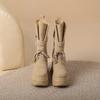 Botas Retro de 12 cm hasta la mitad de la pantorrilla con hebilla de cinturón, Botas de Caballero, Botas delgadas con cordones, Botines de tacón grueso para mujer, Botas vaqueras