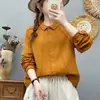 Camisa de Manga Longa de Gaze de Algodão Puro Dupla Camada Feminina Exportação Design Japonês Linhas Plissadas Macia Amiga da Pele Top