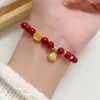Nuevo Pulsera Morada Dorada de Cinabrio para Mujer con Placa de la Fortuna, Hebilla de Seguridad, Pulsera de Cuentas de Calabaza, Pulsera Roja del Año del Zodiaco Pulsera