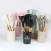Conjunto de 12 peças de utensílios de cozinha de silicone com cabo de madeira com balde de armazenamento frigideira antiaderente resistente a altas temperaturas espátula de silicone colher de sopa utensílios de cozinha para cozinhar