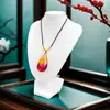 Colgante Vintage de Ámbar y Miel en Forma de Gota de Agua, Colgante de Ámbar Optimizado, Colgante de Ámbar Floral, Ámbar Sanguíneo Bicolor, Colgante de Gota de Agua para Mujer
