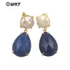 WT-E696 Pendientes Medianos de Estilo de la Corte China con Piedras de Colores y Perla de Agua Dulce para Mujer, Pendientes para el Viaje Diario