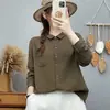Camisa de Manga Longa de Fio de Algodão de Camada Dupla para Mulheres, Estilo Japonês de Exportação, Simples, Versátil, Macia, Amiga da Pele, Respirável, Top 100% Algodão