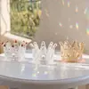 Portavelas de Vidrio Transparente con Forma de Corona Creativa Base de Vela para Iluminación de Ambiente en Hogar, Bar, Restaurante, Boda Adorno Decorativo