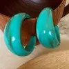 Pendientes acrílicos con patrón de carey azul pavo real y verde, forma de C grande, 2025, pendientes vintage de resina de acetato, forma de C