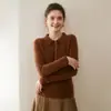 Suéter de Gola Polo em Cashmere Puro Outono e Inverno Novo Feminino Listrado Lapela Emagrecedor Simples Tricotado Base