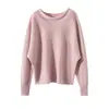 Nuevo Estilo Otoño e Invierno Suéter 100% Cachemira Pura para Mujer Cuello de una Línea Cómodo Punto Tipo Murciélago Color Sólido Manga Larga Holgado