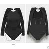 Versão coreana do maiô de comércio exterior feminino ins moda nova renda manga longa sexy triângulo maiô preto de primavera quente