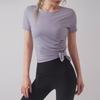 Camiseta Esportiva Plus Size Secagem Rápida Feminina Elástica Respirável Justa Roupas de Corrida Fitness Roupas de Yoga Manga Curta Fenda Cordão Plissada