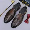 [Pre-venta No disponible] Sandalias de Verano de Cuero Perforado con Punta Abierta para Hombre, Pantuflas de Negocios de Cuero Genuino con Hebilla