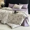 Conjunto de caixa de presente de jogo de cama de quatro peças em jacquard imitação de linho de alta gramatura, conjunto de três peças em gaze amassada lavada vintage com estampa, capa de edredom espessa