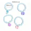 Pulseira Fofa Infantil Pulseira de Pérola Branca para Meninas Contas de Pérola de Plástico Pingente Série Oceano Desenho Animado Joias