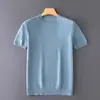 Nueva Camiseta de Manga Corta de Cachemir Tejido sin Costuras de una Sola Línea para Hombre, Estilo Coreano Casual, Cuello Redondo, Tejido Base de Lana para Primavera y Otoño