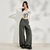Pantalones Cargo Casuales de Bolsillos Múltiples Estilo Callejero Americano Azul Militar para Mujer Otoño 2025 Nuevos Simples Modernos de Longitud Completa
