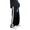 Pantalones Casuales de Retazos Rayados para Hombre Otoño Nueva Llegada Estilo Hong Kong Modernos Holgados de Pierna Recta Pantalones de Pierna Ancha para Jóvenes