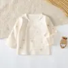Top de otoño de algodón puro para bebé, cárdigan sin costuras de una sola pieza, ropa de otoño de manga larga para bebés, apto para todas las estaciones, niños y niñas de 0 a 1 año