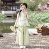 Ropa Antigua China para Niños, Trajes de Verano de Manga Corta para Niños, Trajes Tang de Estilo Chino para Niñas, Ropa para Actuaciones de Jardín de Infancia