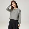 Camiseta básica de punto con cuello redondo, 35% cachemir, nueva colección otoño/invierno 2026 para mujer, de alta gama, versátil, top de corte holgado, suéter