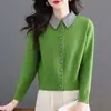 Nuevo cárdigan de punto para otoño e invierno para mujer con cuello de camisa, solapa pequeña, botones de color bloqueado, suéter de cuello redondo, chaqueta, top para mujer