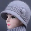 Otoño Invierno Mujer de mediana edad y anciana Cálido con felpa interior Sombrero de lana para madre Sombrero de pescador tejido con protección para las orejas y protección contra el frío de pelo de conejo para señora mayor abuela