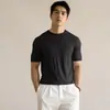 Camisa de Tricô Masculina Casual de Luxo Leve em Malha Lisa de Seda Lyocell 2026 Verão Estilo Old Money Camiseta Fresca Respirável de Manga Curta