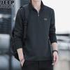 JEEP SPIRIT camiseta de manga larga para hombre, color liso, cuello medio alto, holgada, algodón, otoño, cuello redondo, suéter con cremallera