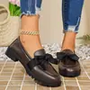 Comercio Electrónico Transfronterizo Mocasines Gruesos Talla Grande para Mujer Nuevo Estilo Primavera/Otoño Estilo Británico Lazo Sin Cordones Zapatos Pequeños de Cuero