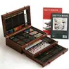 Set Chiyuan de 175 Piezas Caja de Regalo de Madera Set de Pinceles Pincel de Pintura Artística Caja de Regalo con Cuaderno Caja de Herramientas de Arte