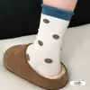Calcetines invisibles de algodón transpirables que absorben el sudor, con bloques de color retro, patchwork, borde enrollado, lunares, calcetines casuales de estilo japonés hasta la pantorrilla, versátiles