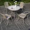 Conjunto de mesa de chá e cadeiras de varanda de rattan sintético, cadeira de lazer externa para pátio, cadeira de jantar com encosto espessado, mesa externa
