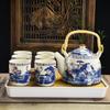 Juego de Té Kung Fu de Cerámica para el Hogar Sencillo Moderno Tetera de Flores Filtro Juego de Té para Té Negro Taza de Té 6 Piezas Grandes