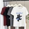 Verão Novo Estilo Plus-Size Trendy Casual Estampada Desenho Animado Camiseta de Manga Curta para Meninas Gordinhas 100kg Camiseta Versátil de Manga Média 7539