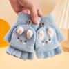 Guantes cálidos de invierno con dibujos de conejos divertidos de Moe, de terciopelo, de medio dedo, para niños, bonitos guantes con tapa para estudiantes.