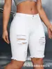 Verano 2026 Nuevo Estilo Blanco Rasgados Deshilachados Dobladillo Pantalones de Cinco Puntos Elásticos Ajustados Versátiles Shorts de Mezclilla para Mujer