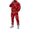 Conjunto de moletom com capuz 3D masculino de caimento solto para outono e inverno, estampa de Natal, conjunto esportivo de duas peças, estilo moderno de exportação transfronteiriça