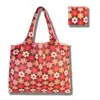 Sacola de Compras Dobrável, Bolsa Quadrada de Tecido Floral, Bolsa Tote Portátil e Resistente, Sacola Ecológica para Compras de Supermercado, Bolsa Impermeável para Armazenamento
