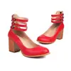 34-48 Otoño/Invierno Talla Grande Tacones Altos Punta Redonda Color Sólido Hebilla Tacón Grueso Transfronterizos Zapatos de Mujer Boca Baja Zapatos de Moda para Mujer