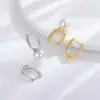 Brincos de pérola autoadesivos em forma de U geométricos de prata de lei S925 suporte vazio feminino temperamento fashion quadrado DIY feito à mão suporte de pérola redonda fecho de orelha
