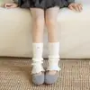 Etiqueta de Tecido Outono e Inverno Meias Largas Ano Novo Natal Meias Vermelhas Ancora para Meninas Estilo Coreano Cor Sólida Aquecedores de Panturrilha Meias Largas