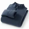 [Lana de Oveja] Suéter de Hombre con Media Cremallera y Cuello Alto para Otoño e Invierno, Grueso con Forro Polar, Cálido, Camiseta Base