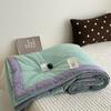 Colcha de Verão de Algodão Puro com Borda de Cor Contrastante Estilo Coreano Listrada de Algodão Colcha para Ar Condicionado Macia e Amiga da Pele Lavável à Máquina Fina de Verão