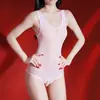 Traje de baño Sexy Brillante Transparente Tentación Ajustado Erótico Bodysuit 5D Sedoso Perla Masaje Traje de Baño Escolar Lencería para Mujeres