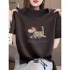 Camiseta de Manga Corta de Algodón Puro de Verano Fina 2026 Nuevo Estilo Hombro Normal Cuello Redondo para Mujer, Top Versátil Elegante de Color Café a la Moda