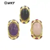 WT-R501 Novo Anel de Festa Ajustável Grande de Obsidiana Natural Ametista com Zircônia Incrustada 18k para Homens e Mulheres