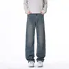 Jeans Rectos Holgados Color Gris Humo para Hombre 2026 Verano Delgados Casual Americano Elásticos Pantalones para Hombre