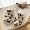 Pantuflas mullidas de suela plana para casa estilo coreano forro de felpa interior 2026 pantuflas de algodón estampado de leopardo otoño e invierno corte bajo lazo suela suave